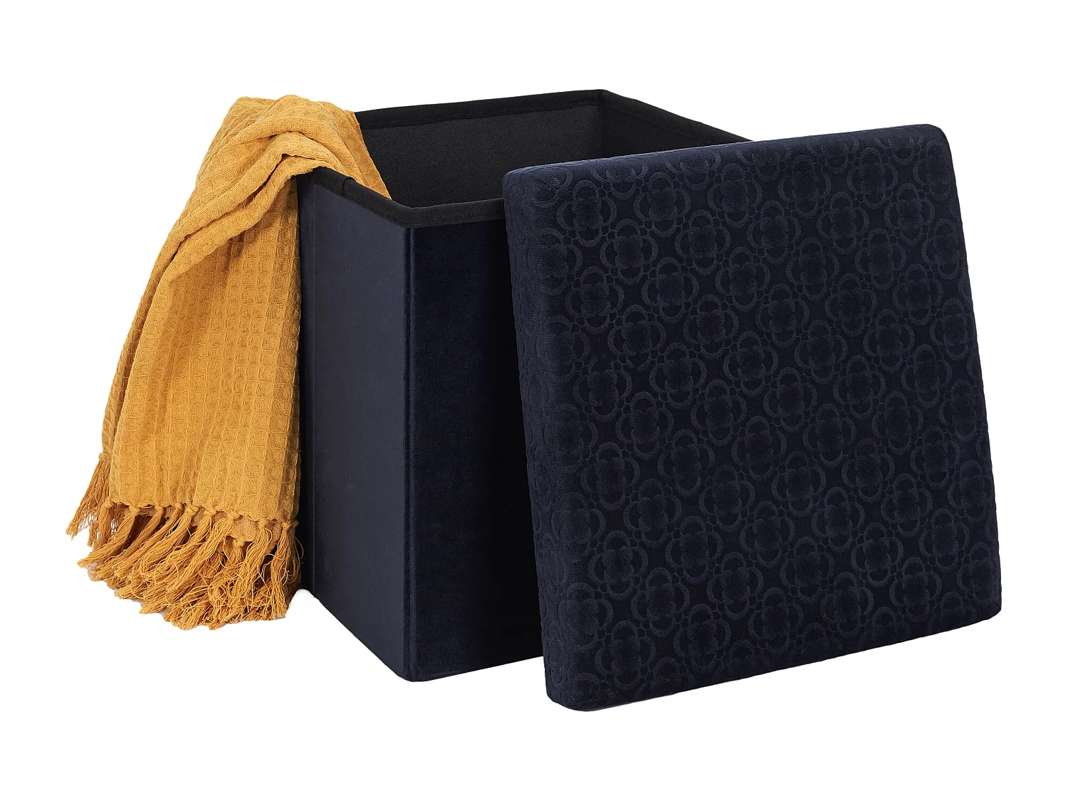 Coffre Pouf Pliable Retro Bleu Nuit Bleu