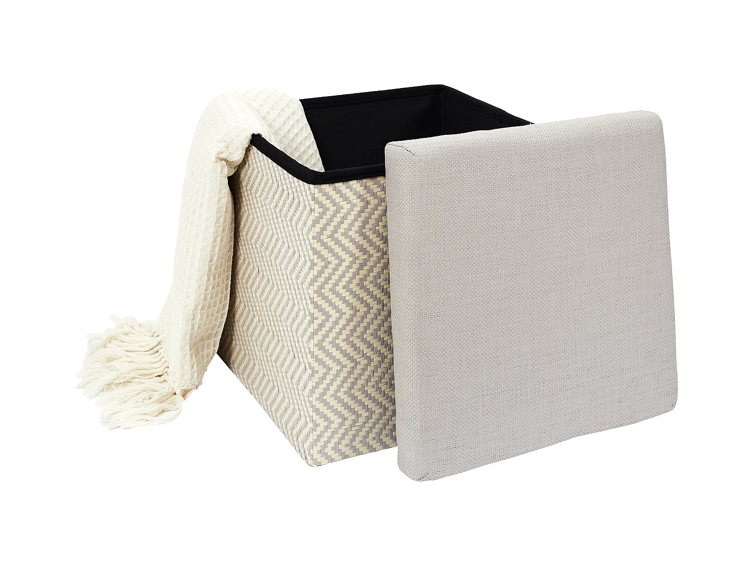 Coffre Pouf Pliable Tresse Gris Gris, Marron