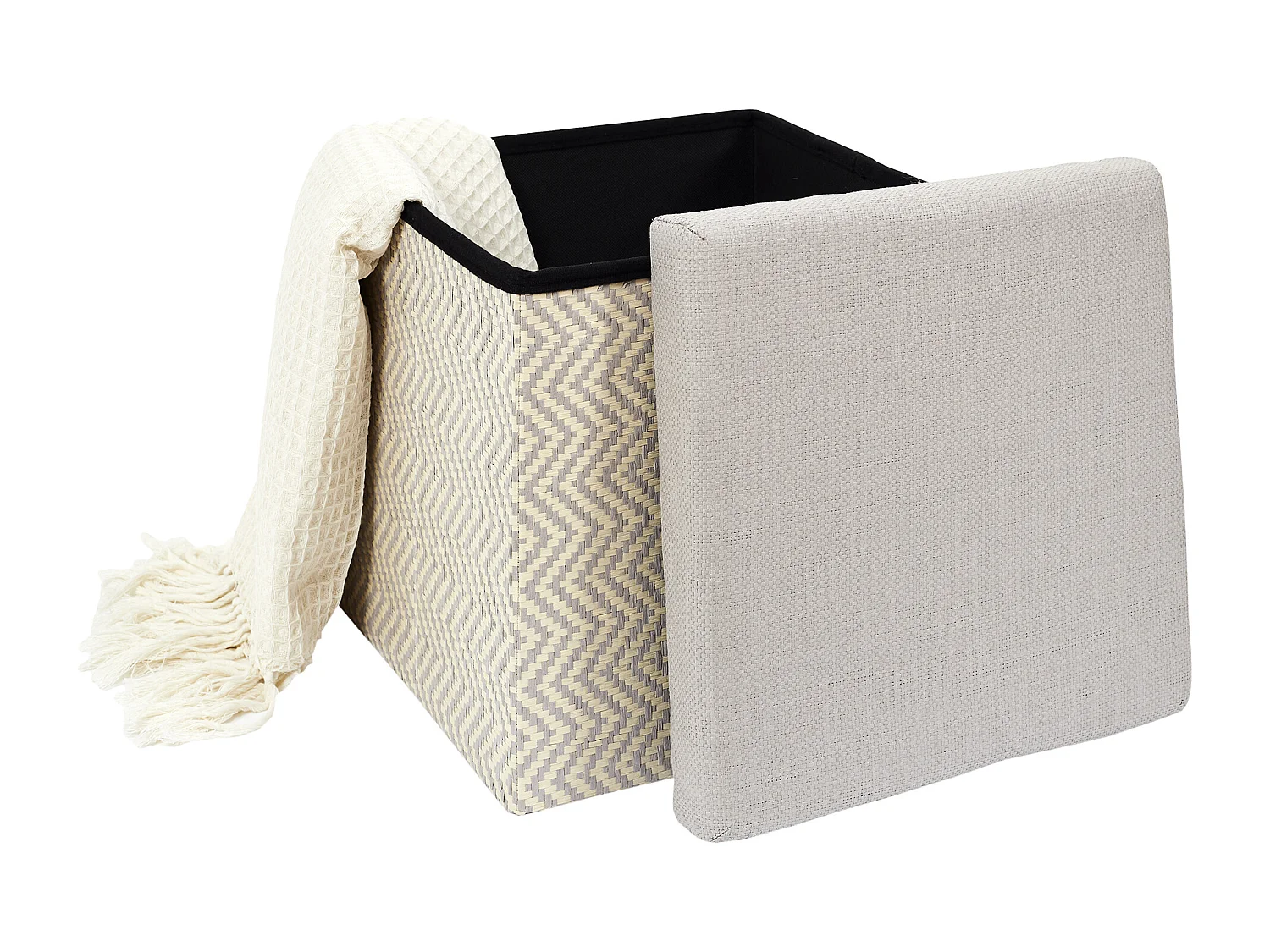 Coffre Pouf Pliable Tresse Gris Gris, Marron