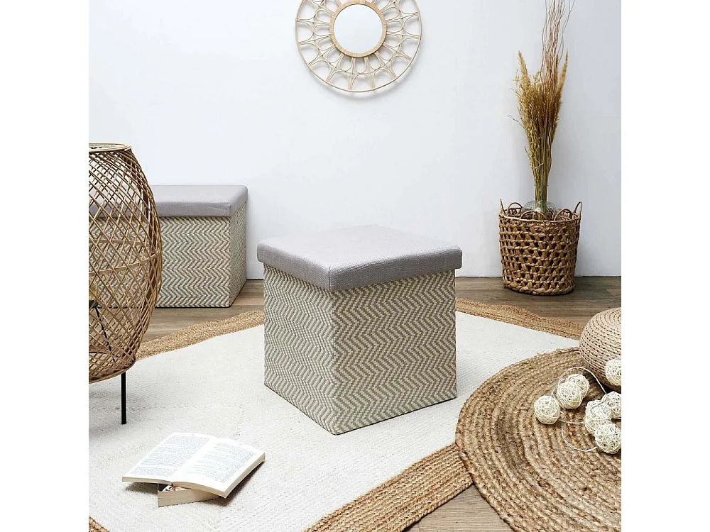 Coffre Pouf Pliable Tresse Gris Gris, Marron