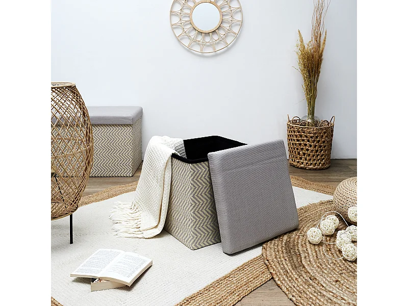 Coffre Pouf Pliable Tresse Gris Gris, Marron