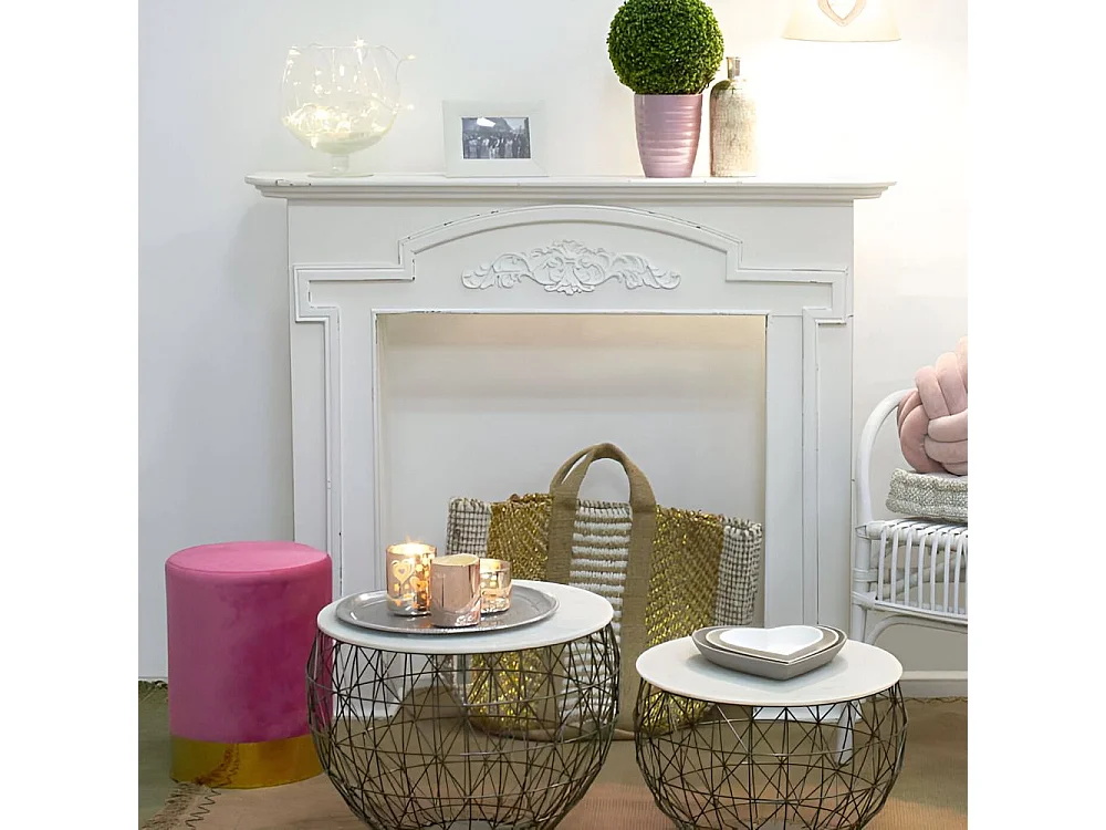 Pouf en velours et métal doré