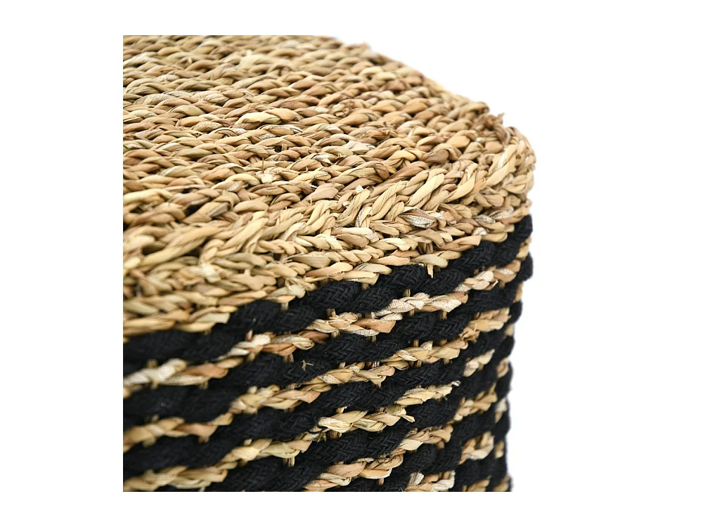 Pouf carré en jonc naturel et noir