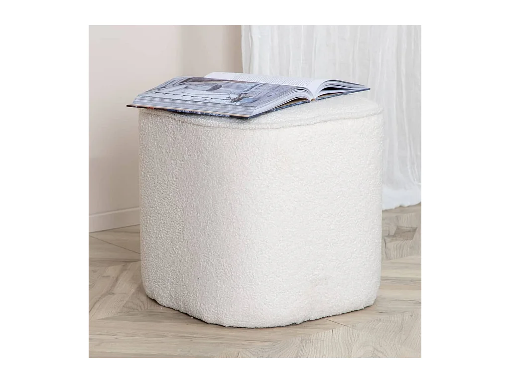 Piff poef, hocker Ø44cm teddystof wit.