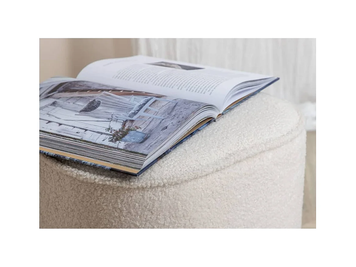 Piff poef, hocker Ø44cm teddystof wit.