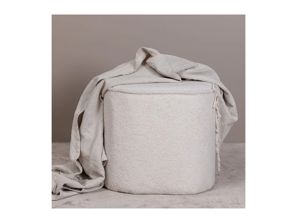 Piff poef, hocker Ø44cm teddystof wit.