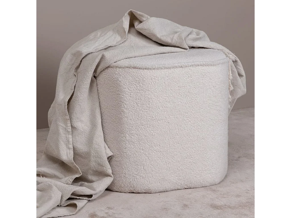 Piff poef, hocker Ø44cm teddystof wit.