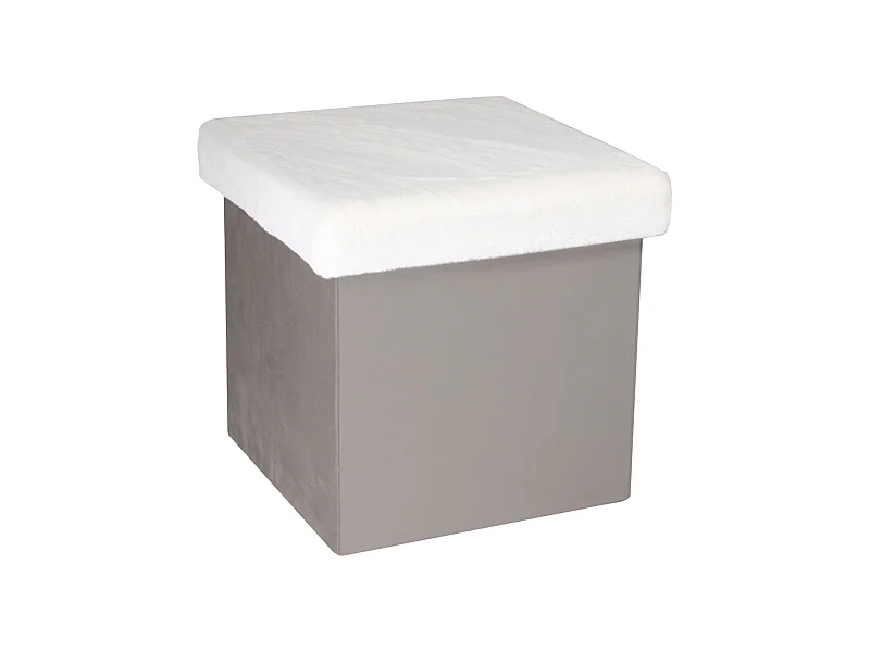 Coffre Pouf Pliable Gris Imitation Fourrure Leo Gris, Blanc