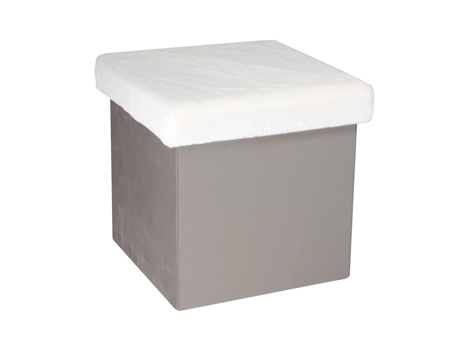 Coffre Pouf Pliable Gris Imitation Fourrure Leo Gris, Blanc