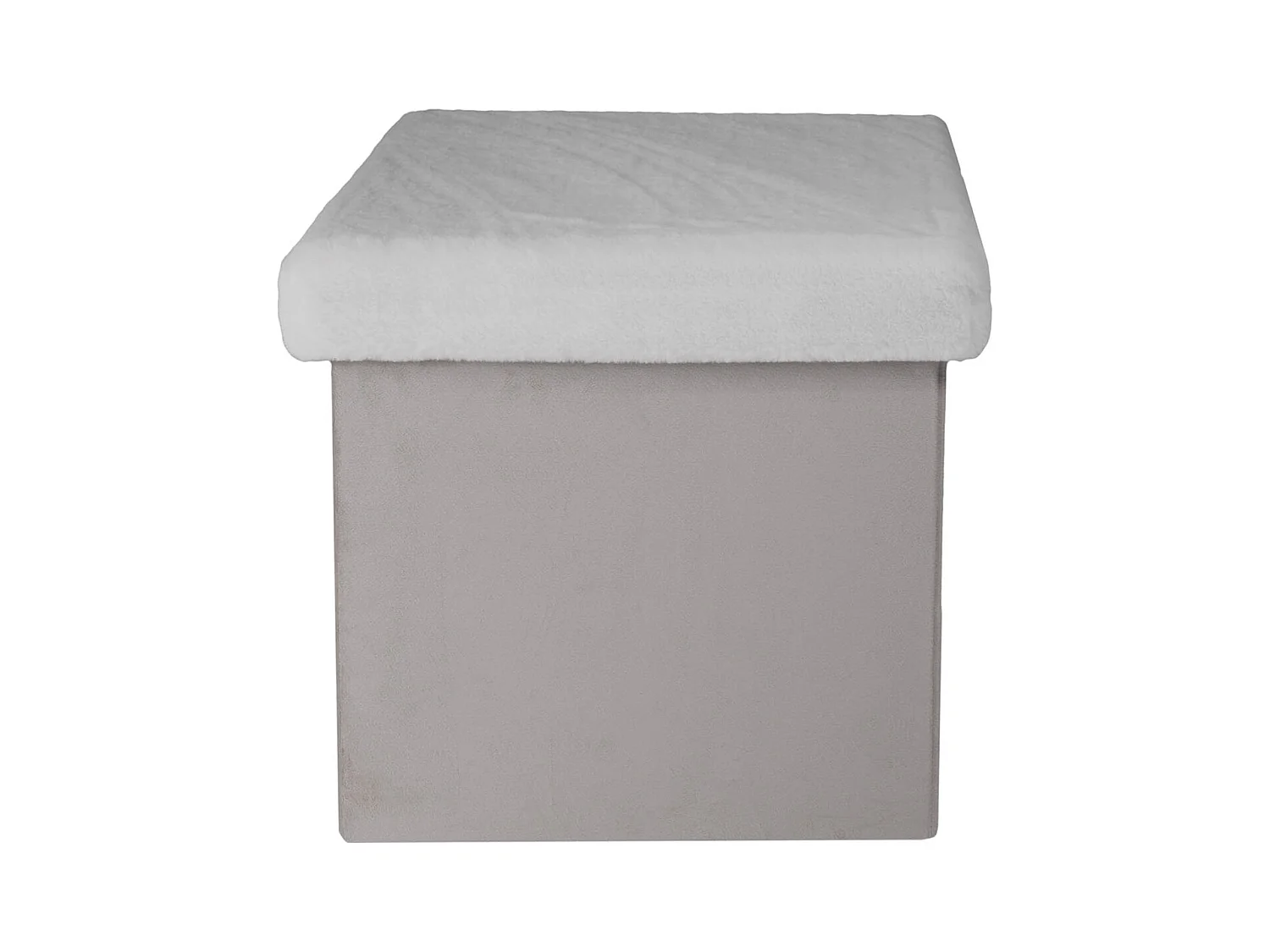 Coffre Pouf Pliable Gris Imitation Fourrure Leo Gris, Blanc