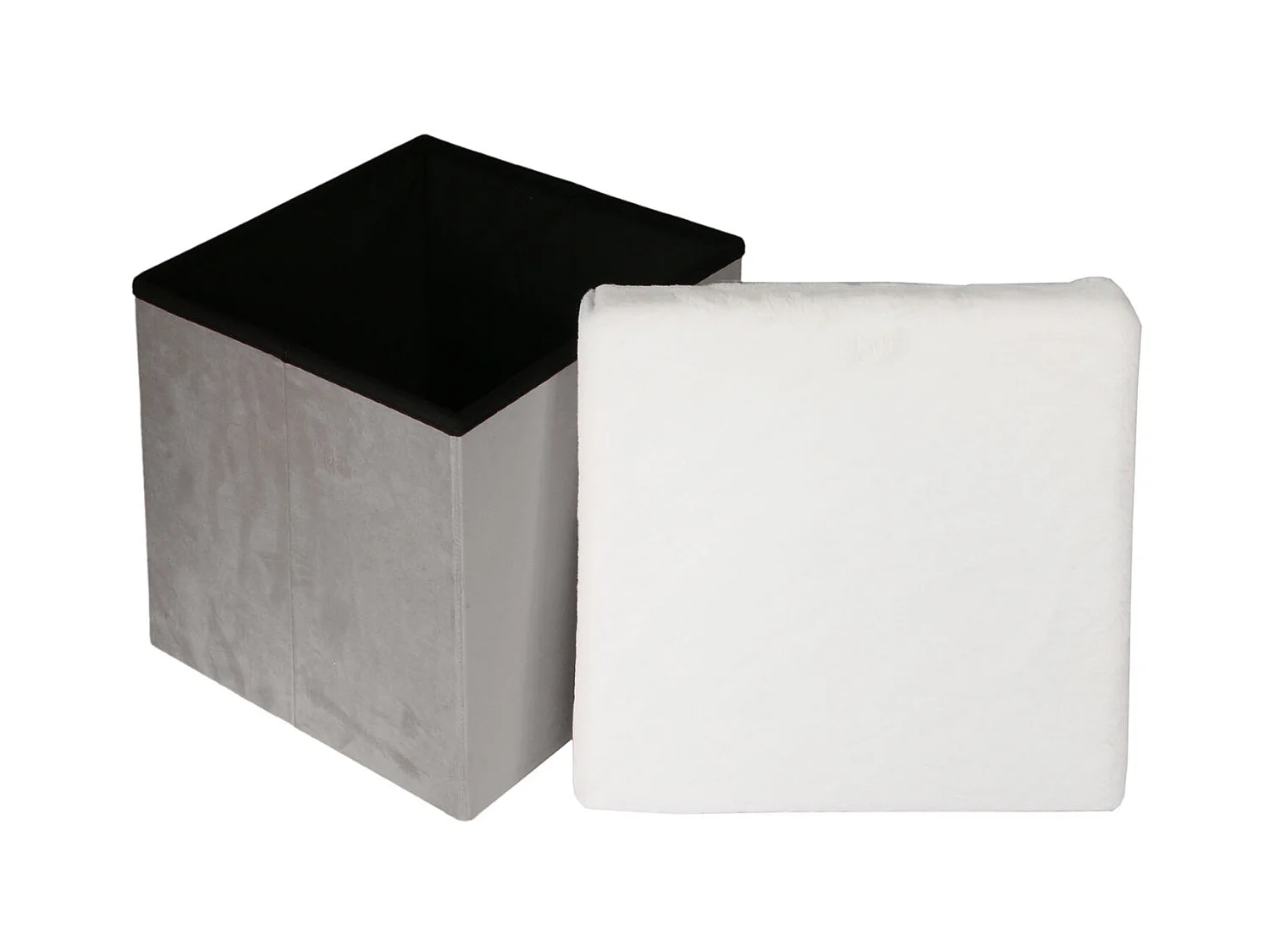 Coffre Pouf Pliable Gris Imitation Fourrure Leo Gris, Blanc