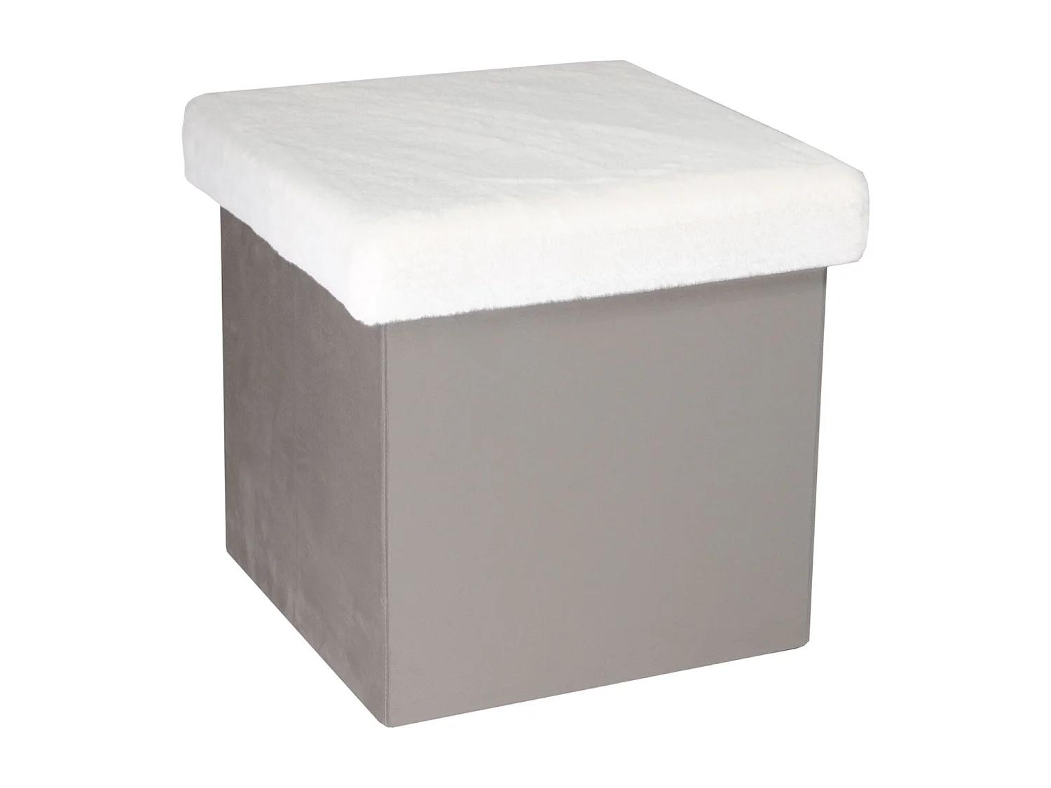 Coffre Pouf Pliable Gris Imitation Fourrure Leo Gris, Blanc