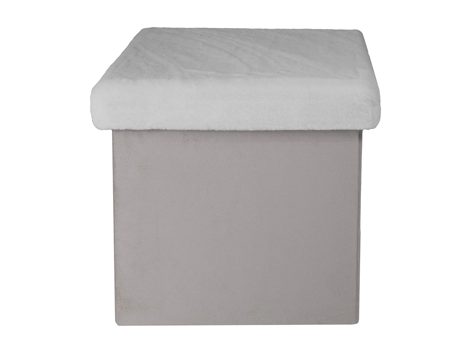 Coffre Pouf Pliable Gris Imitation Fourrure Leo Gris, Blanc
