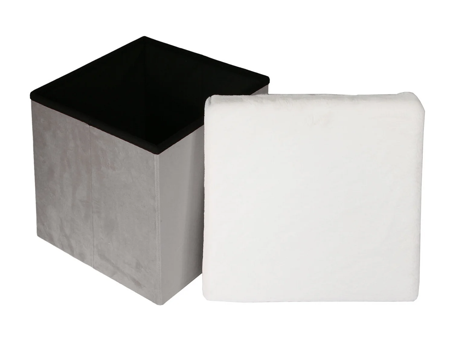 Coffre Pouf Pliable Gris Imitation Fourrure Leo Gris, Blanc