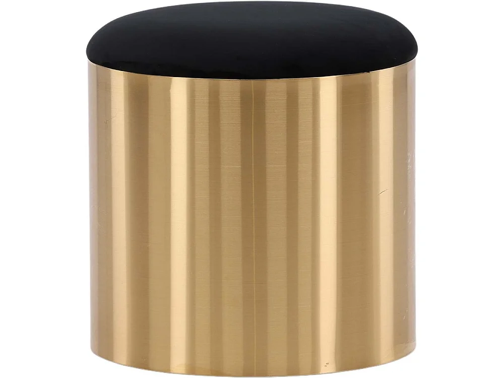 Puff poef, hocker Ø45cm velours zwart, messing.