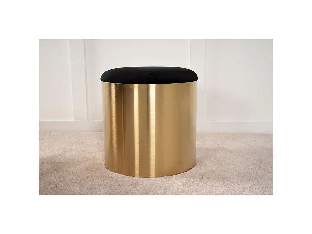 Puff poef, hocker Ø45cm velours zwart, messing.