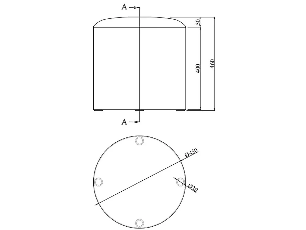 Puff poef, hocker Ø45cm velours zwart, messing.