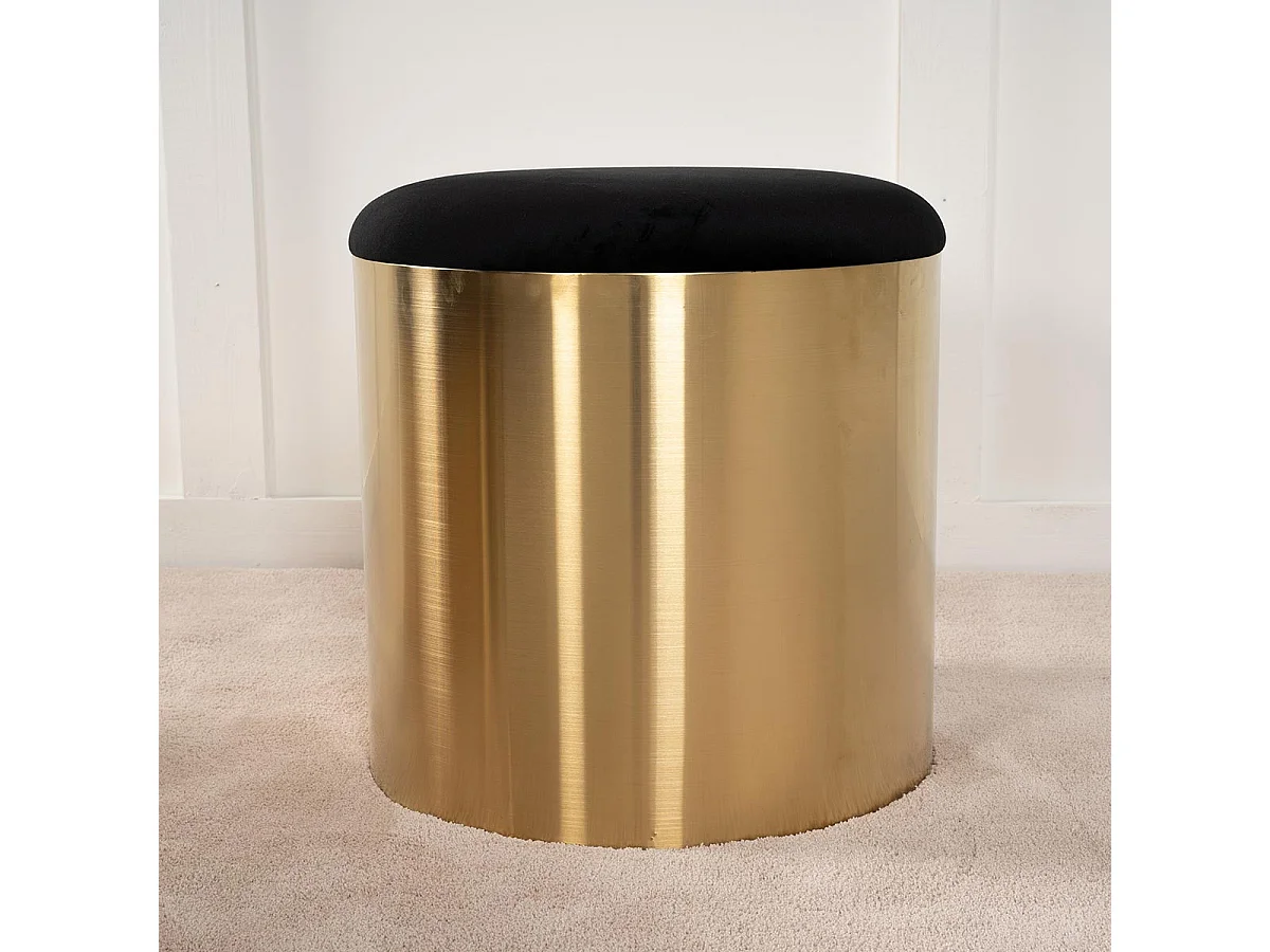 Pouf Rond Design "Puff" 46cm Noir & Or