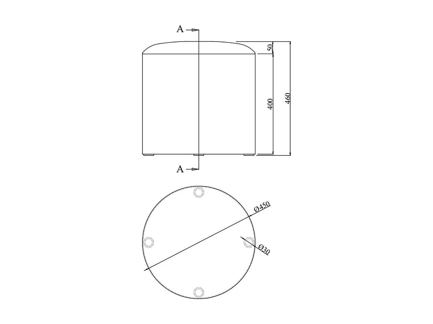 Pouf Rond Design "Puff" 46cm Noir & Or