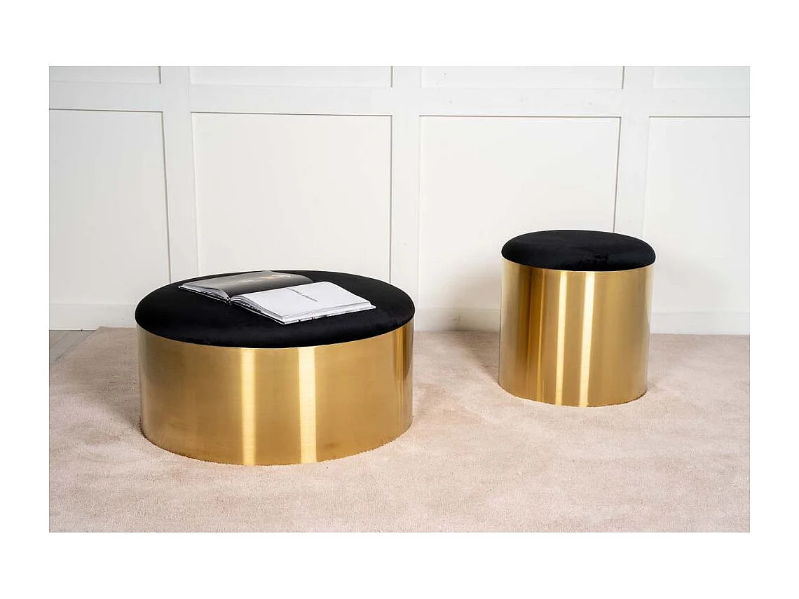Puffpouf ,repose-pieds Ø45cm velours noir, laiton.
