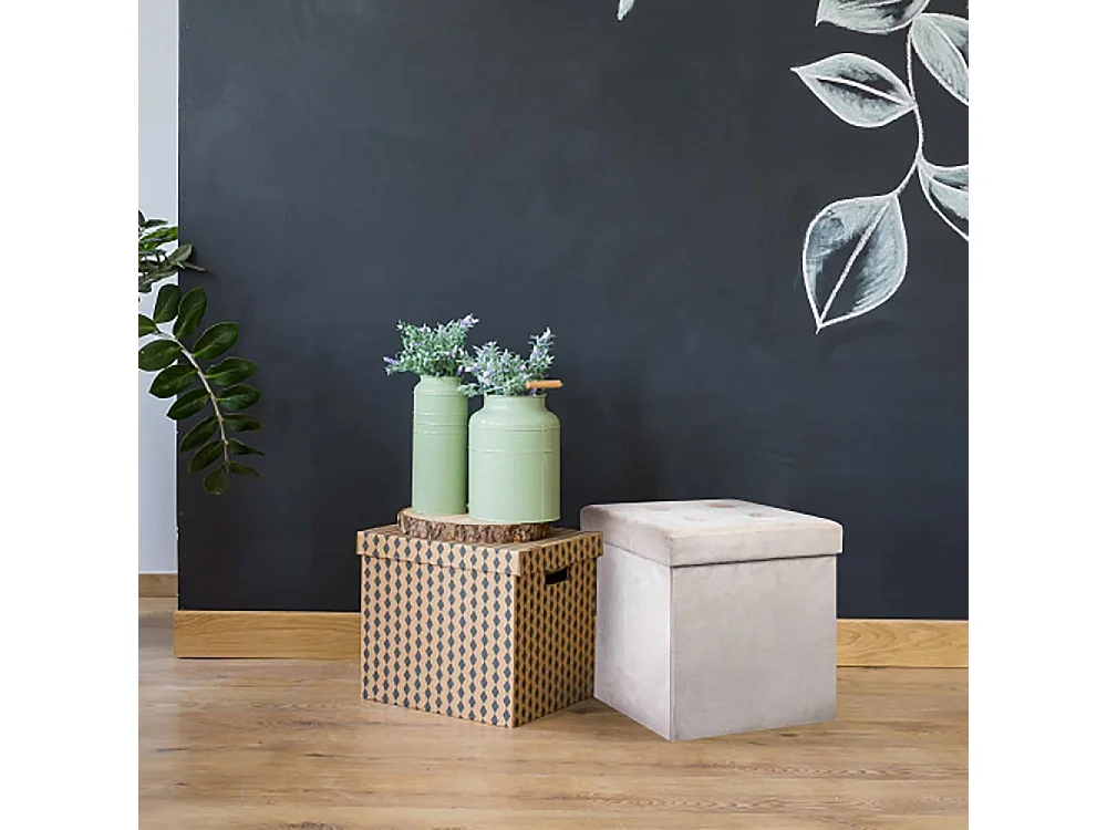 Coffre Pouf Pliable Suedine Beige Beige