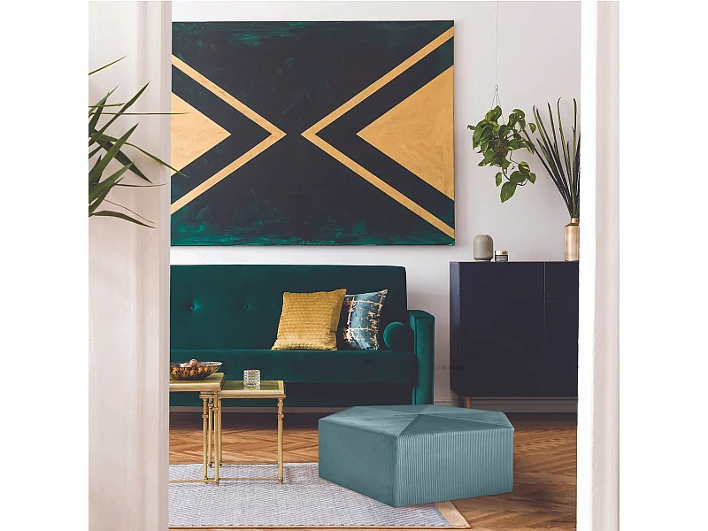 Pouf Velours Cotele 75cm Giulia Bleu Canard M1