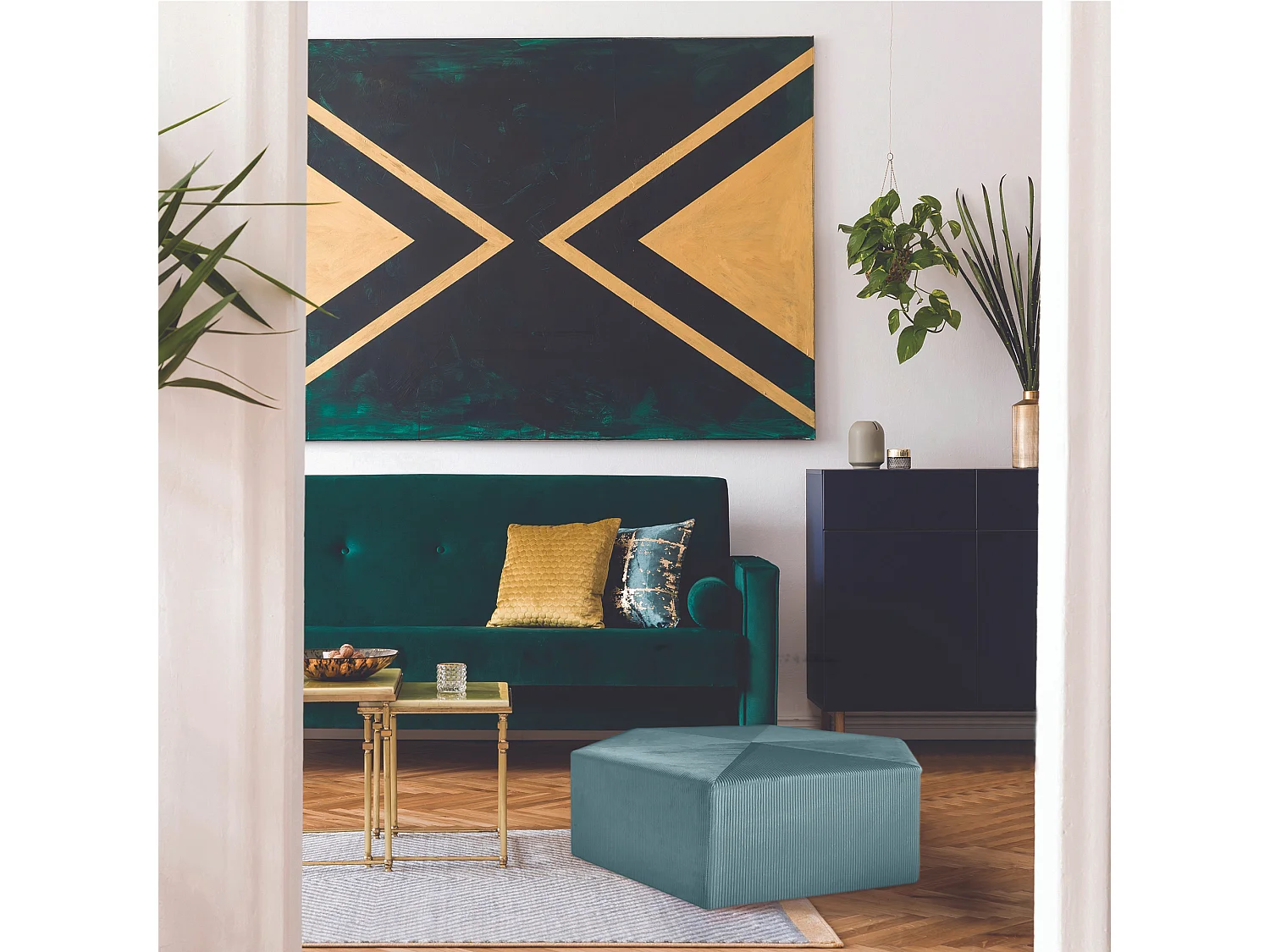 Poef Ribfluweel "Giulia" 75cm Eendenblauw Praktisch & Elegant