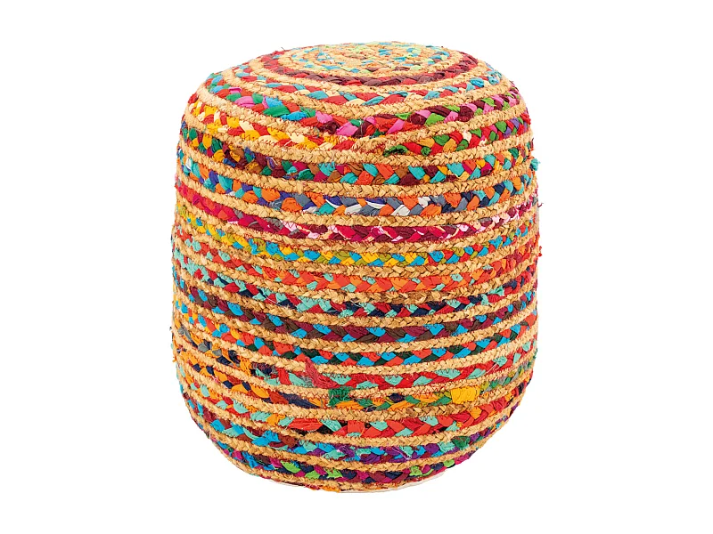Pouf en coton et jute multicolore
