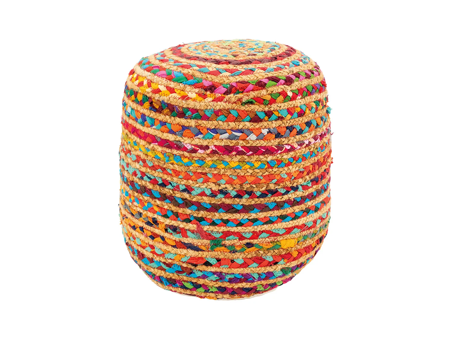 Pouf en coton et jute multicolore
