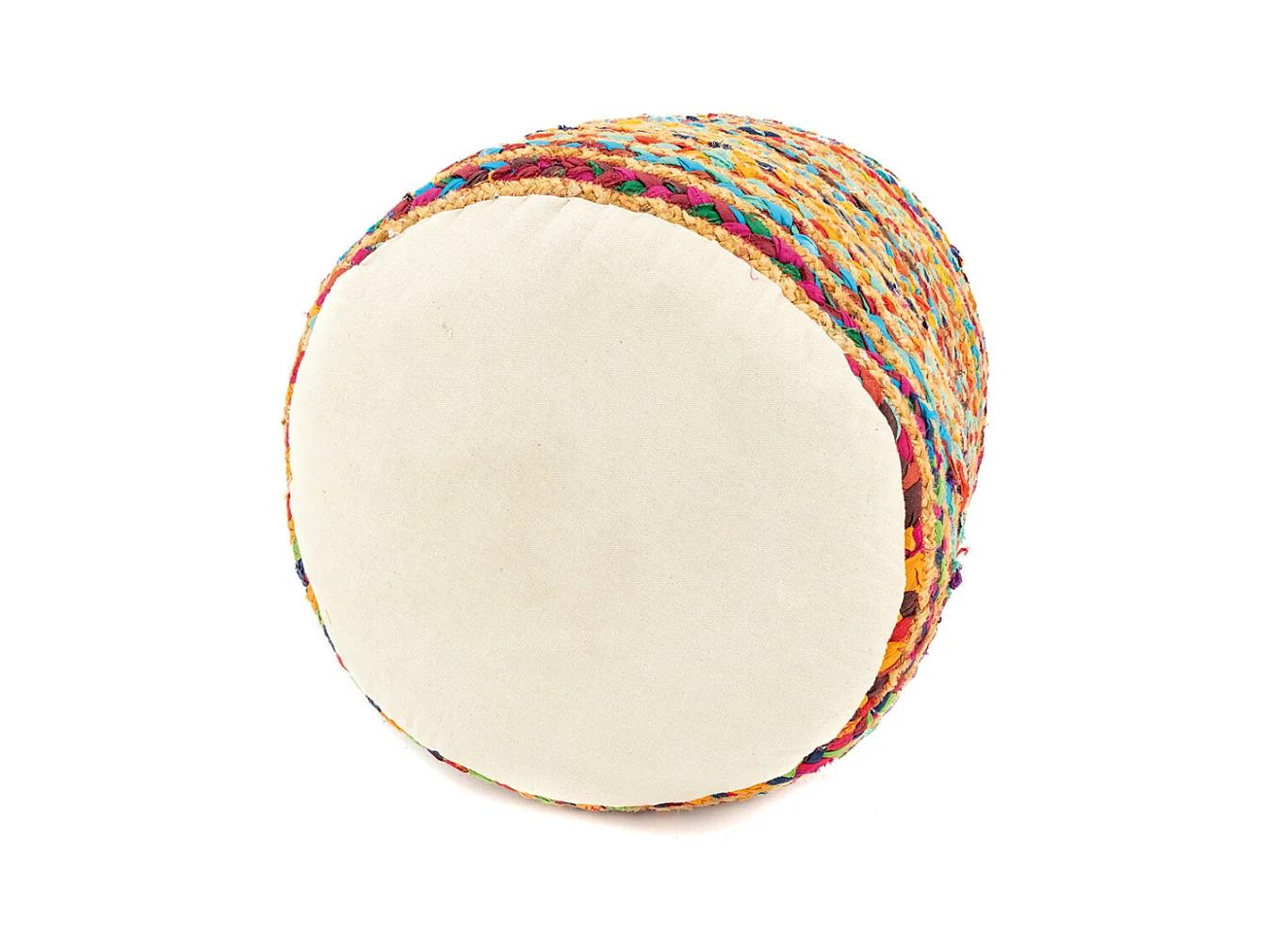 Pouf en coton et jute multicolore