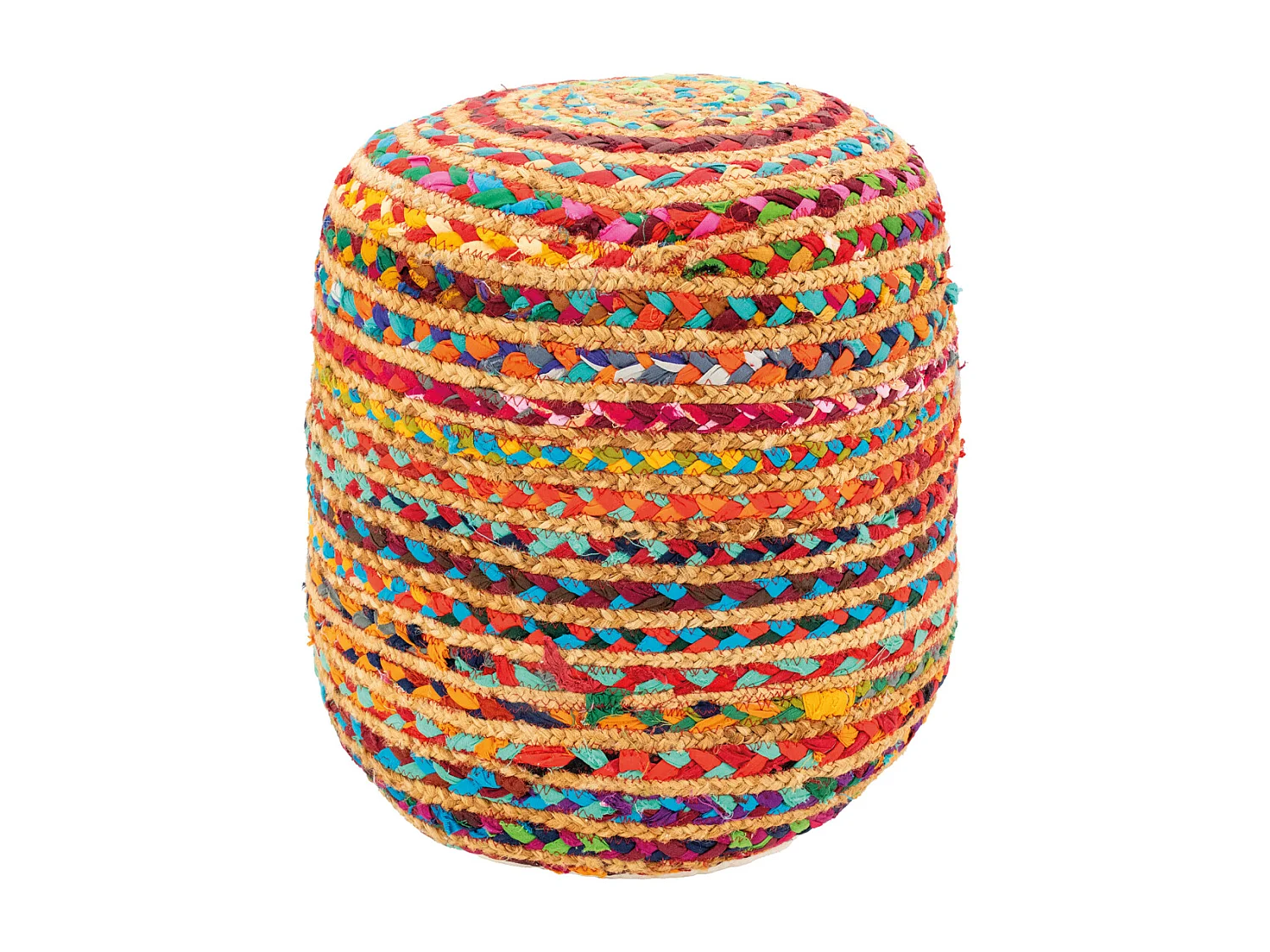 Pouf en coton et jute multicolore