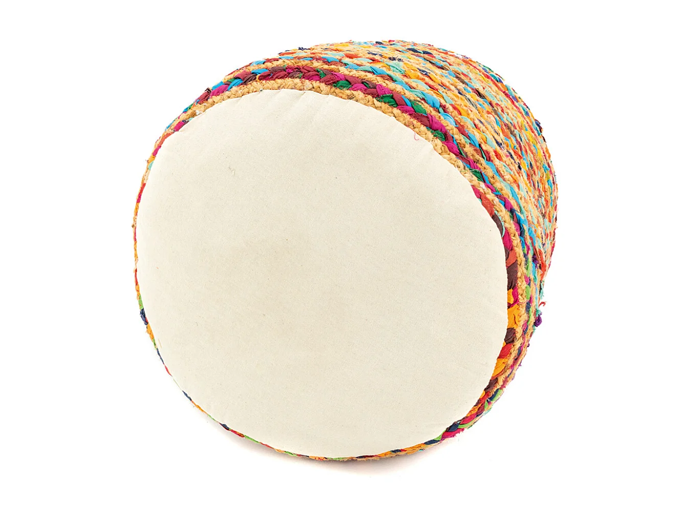 Pouf en coton et jute multicolore