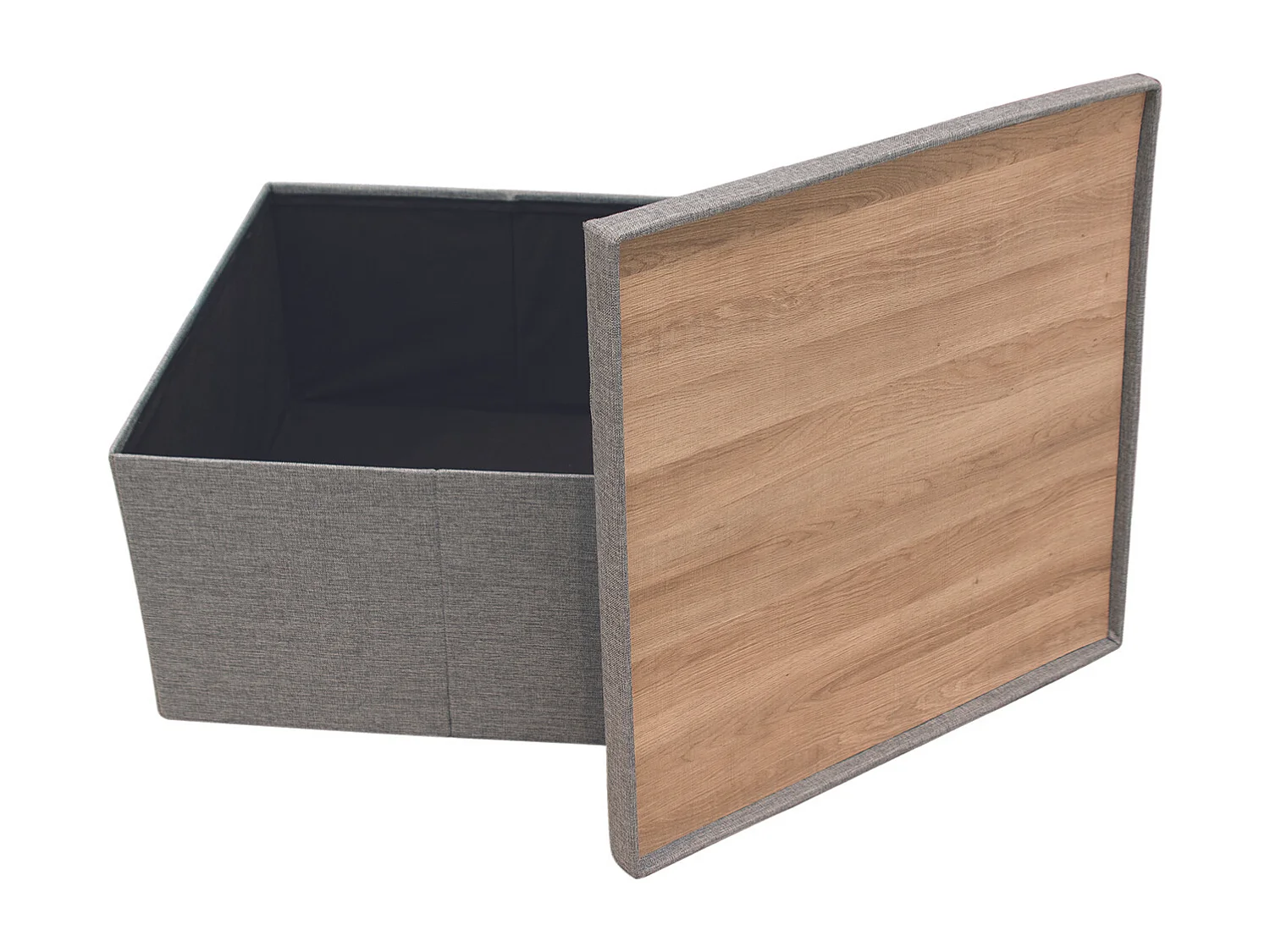 Coffre Pouf Pliable Table Tissu Gris 76x76cm Gris