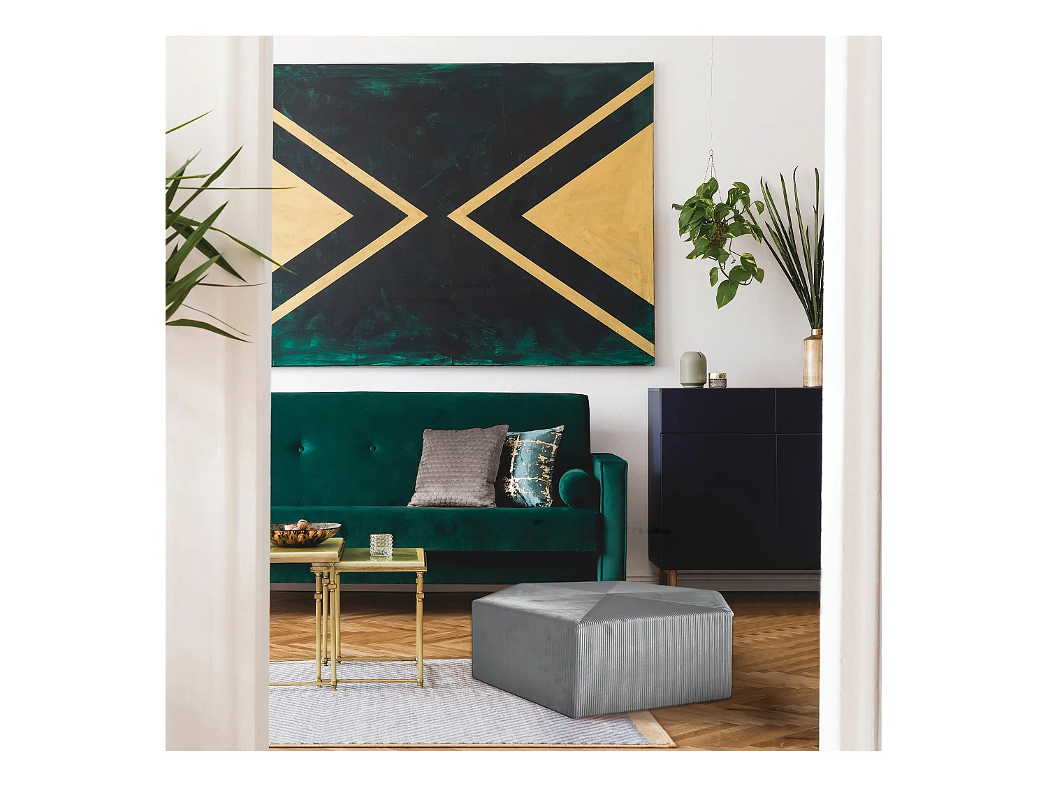 Pouf Velours Cotele 75cm Giulia Gris Fonce Gris