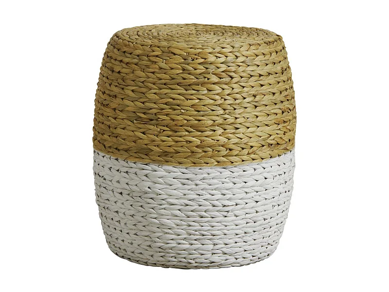Tabouret rond en jacinthe bicolore Naturel et blanc