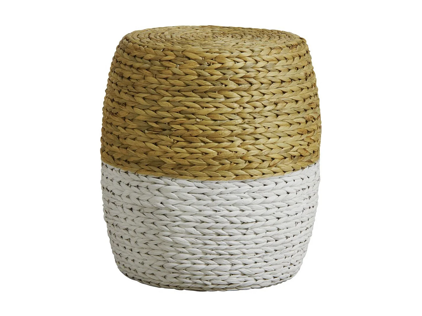 Tabouret rond en jacinthe bicolore Naturel et blanc