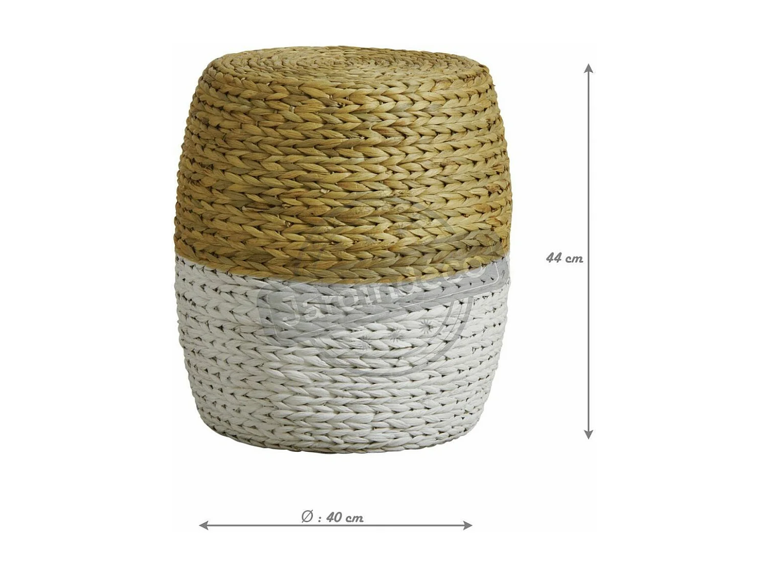 Tabouret rond en jacinthe bicolore Naturel et blanc