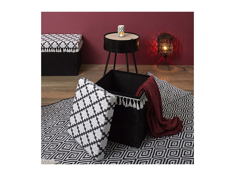 Pouf Pliable & Coffre "Mirage" 38cm Noir & Blanc