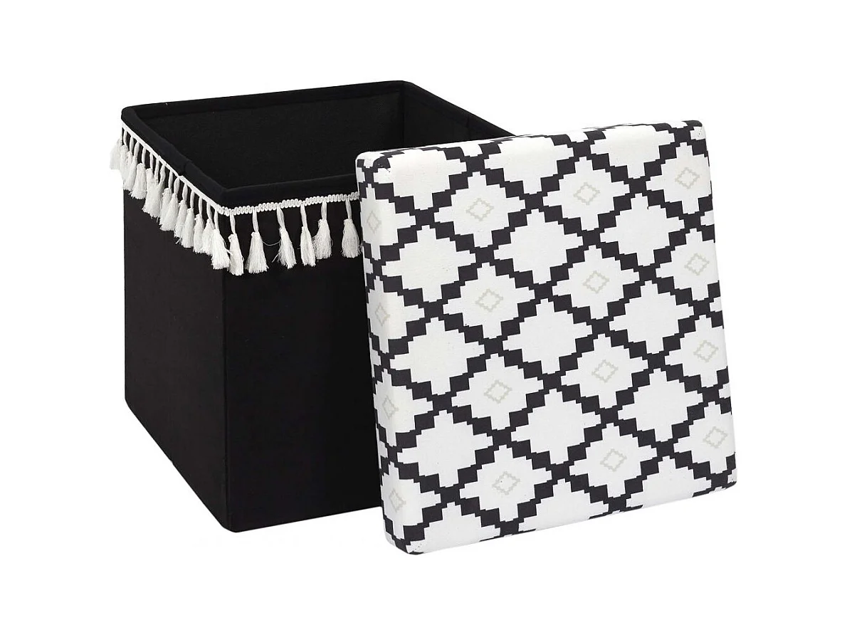 Pouf Pliable & Coffre "Mirage" 38cm Noir & Blanc