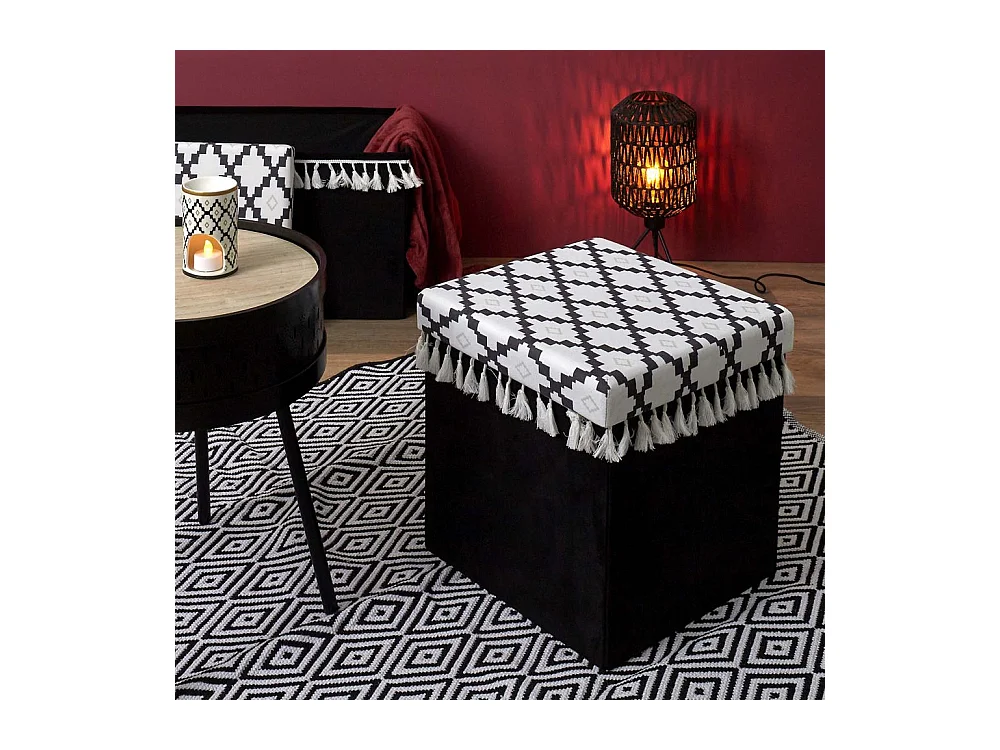 Pouf Pliable & Coffre "Mirage" 38cm Noir & Blanc
