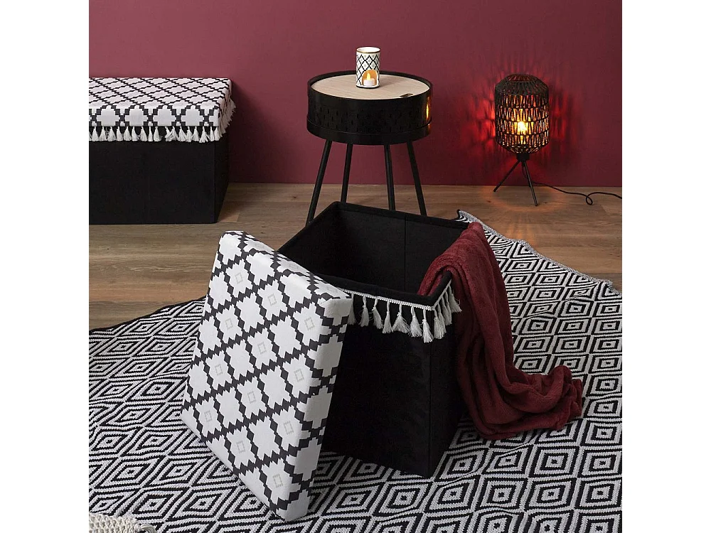 Pouf Pliable & Coffre "Mirage" 38cm Noir & Blanc