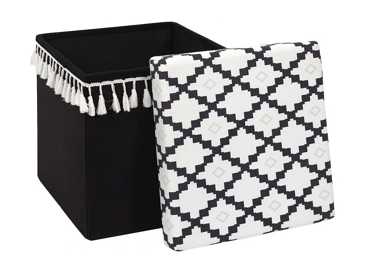 Pouf Pliable & Coffre "Mirage" 38cm Noir & Blanc