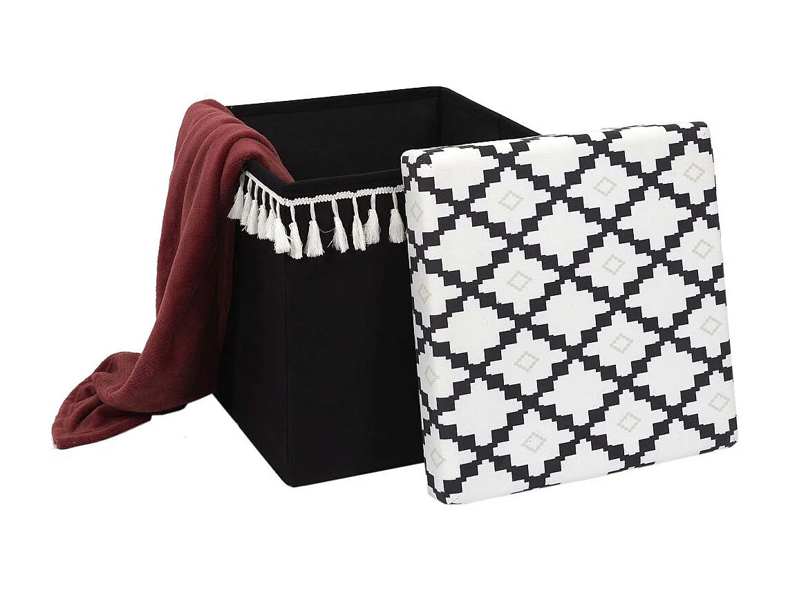 Pouf Pliable & Coffre "Mirage" 38cm Noir & Blanc