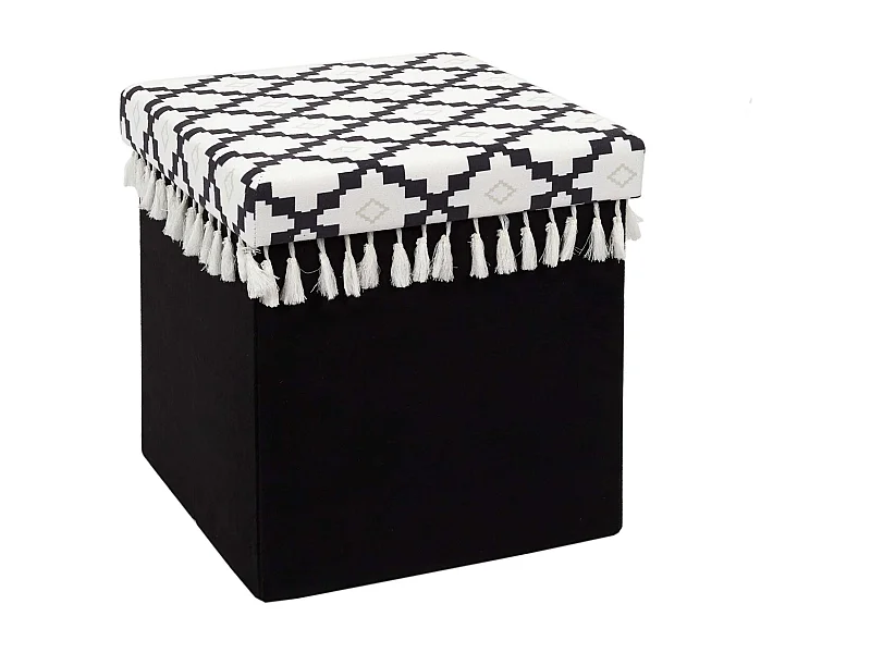 Pouf Pliable & Coffre "Mirage" 38cm Noir & Blanc