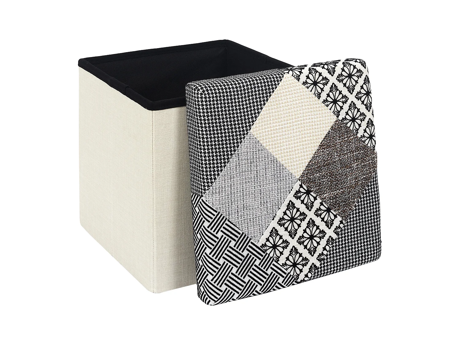 Coffre Pouf Pliable Patchwork Gris
