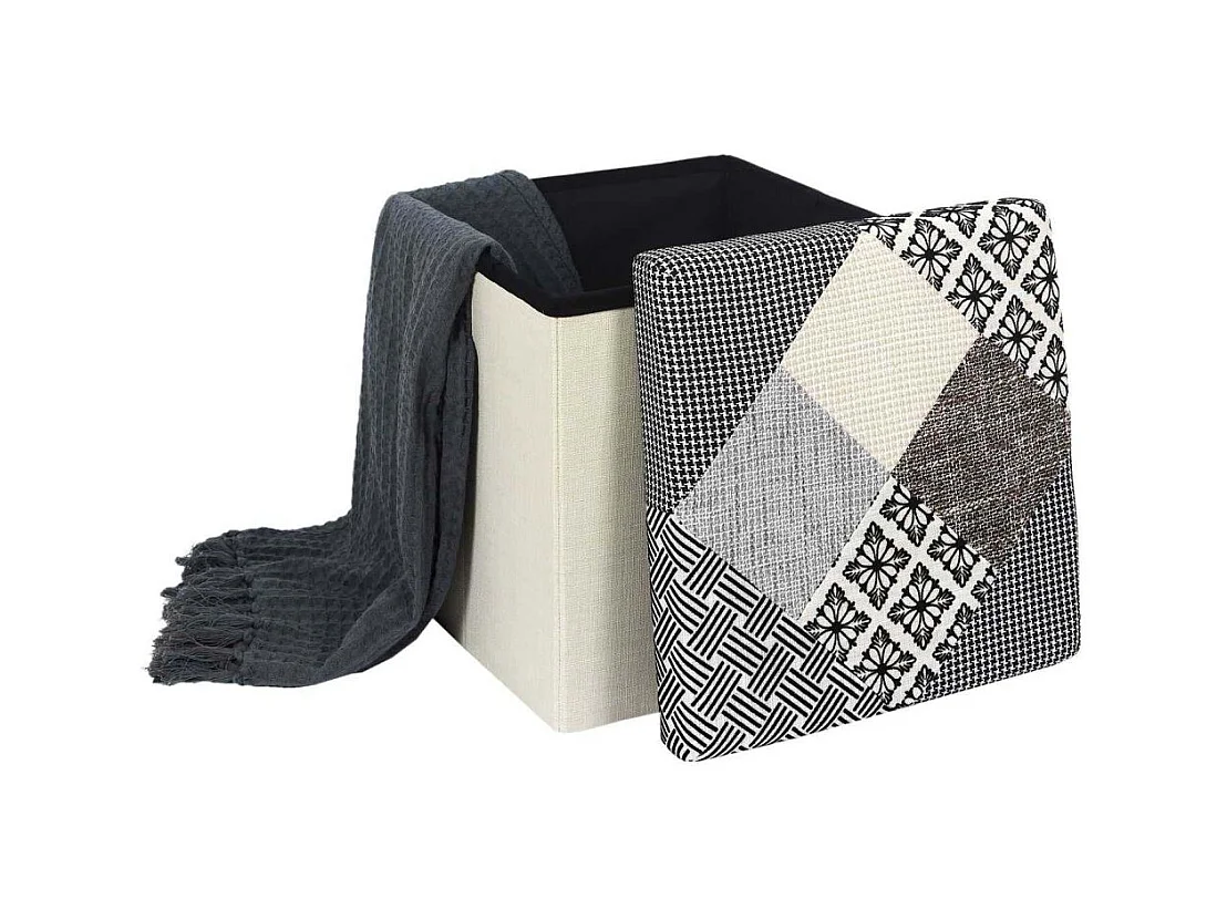 Coffre Pouf Pliable Patchwork Gris