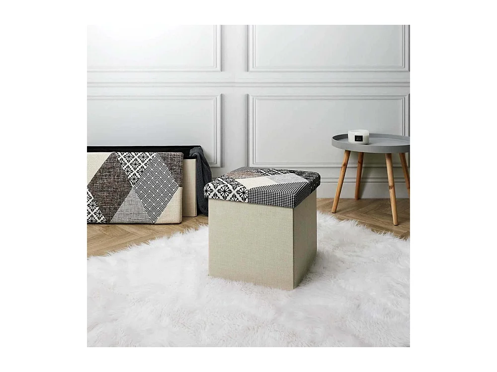 Coffre Pouf Pliable Patchwork Gris