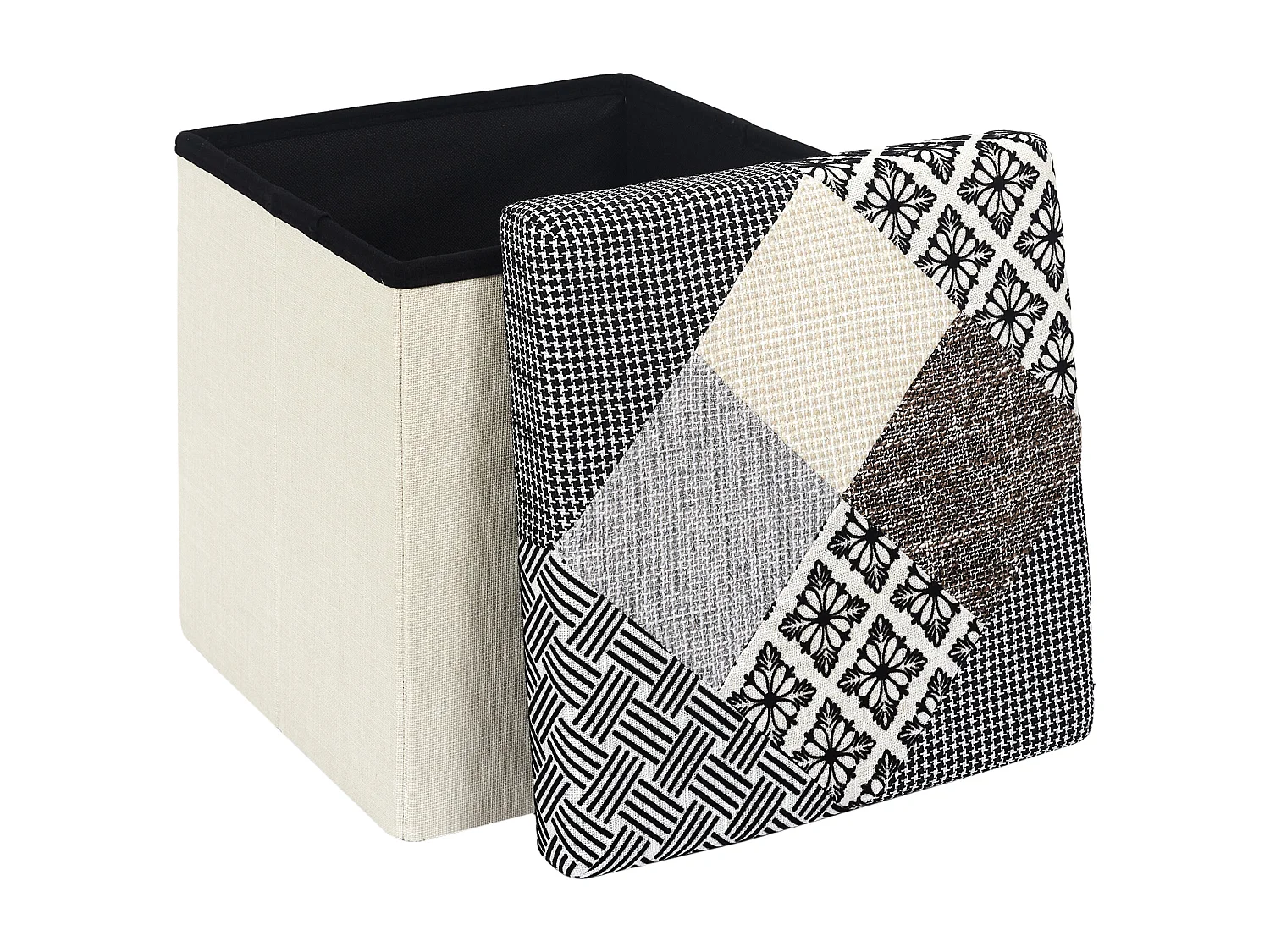Coffre Pouf Pliable Patchwork Gris