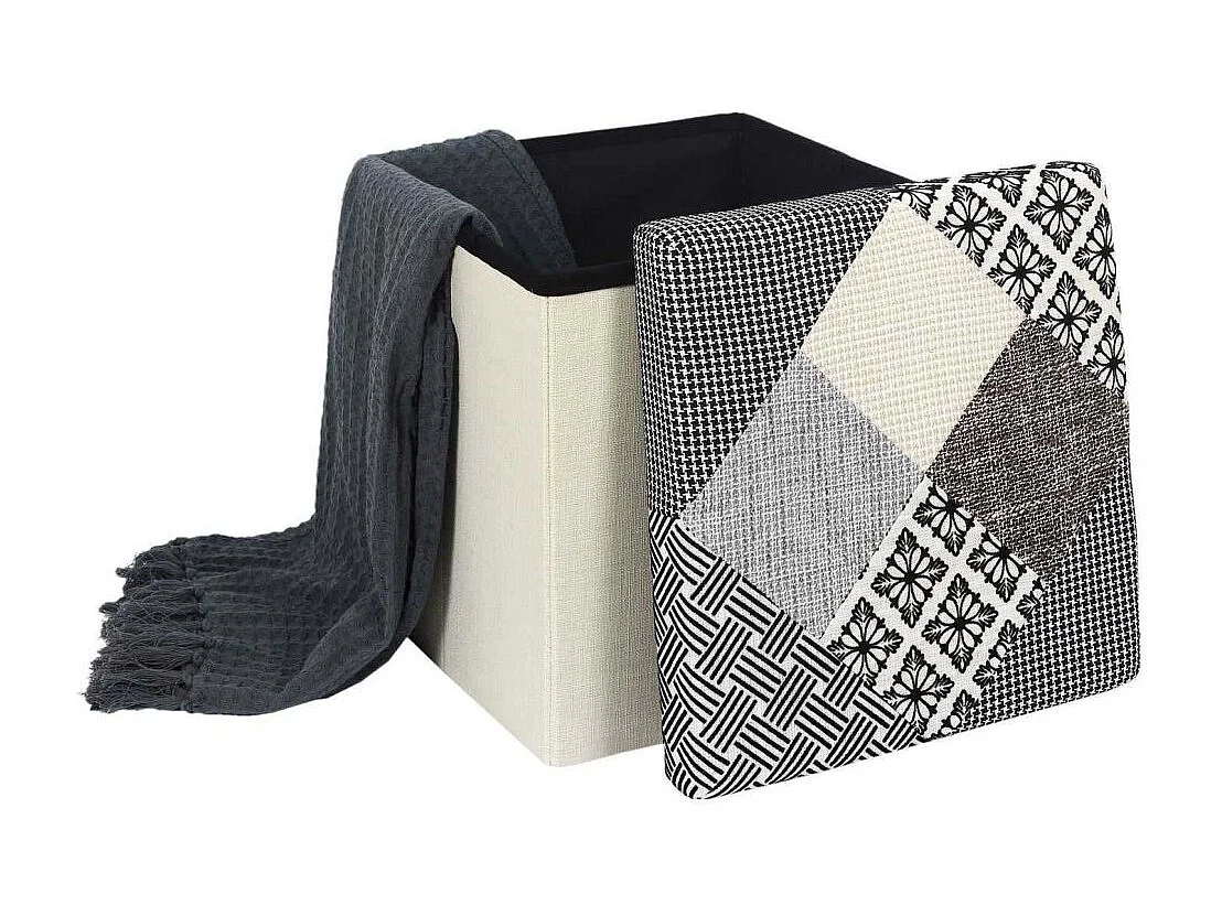 Coffre Pouf Pliable Patchwork Gris