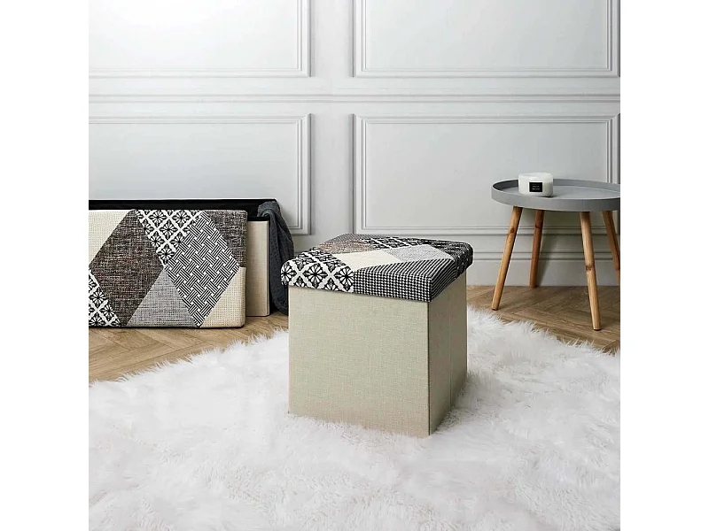 Coffre Pouf Pliable Patchwork Gri